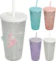 Juomalasi pillillä ja kannella 480ml, lajitelma - Juomalasit - 8721037536943 - 1