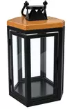 Kynttilälyhty kantikas teräs/puu 31cm - Ulko- ja sisälyhdyt - 6438159729093 - 1