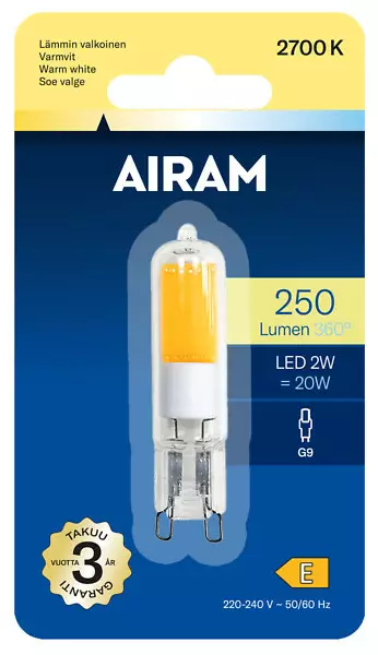 Airam led-lamppu 20W 250lm G9 2700K - Led-lamput - 6435200300423 - 1