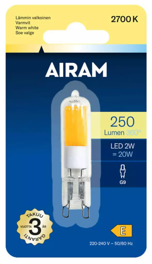 Airam led-lamppu 20W 250lm G9 2700K - Led-lamput - 6435200300423 - 1