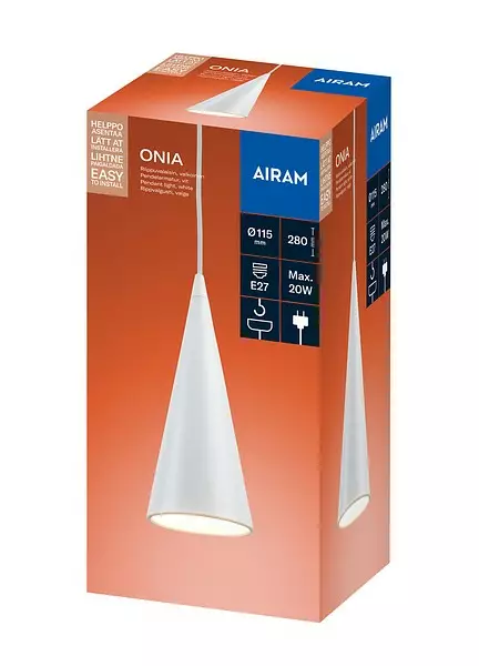 Airam onia riippuvalaisin E27 valk. - Kattovalaisimet - 6435200309853 - 1