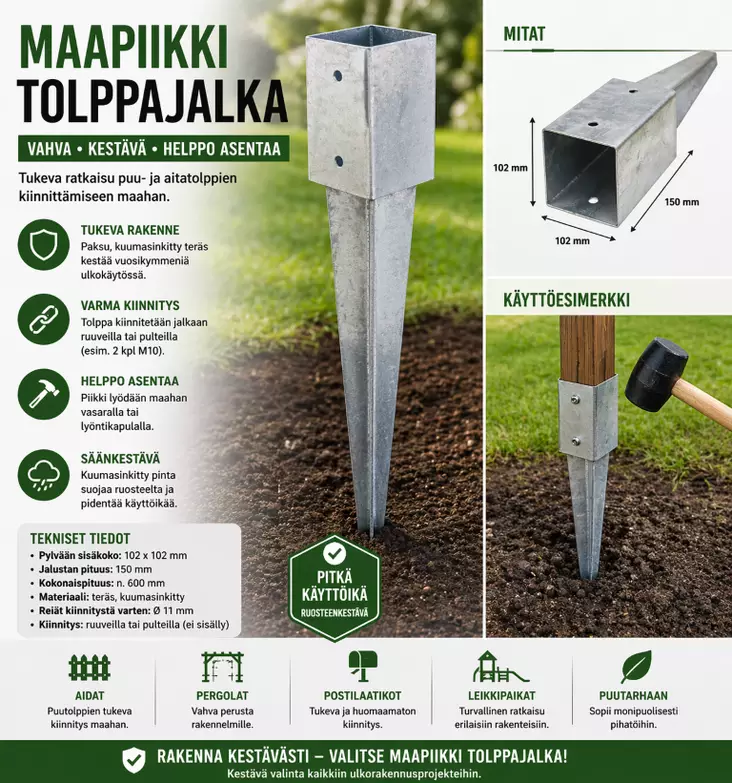 Aitatolpan jalka 51X51mm - Aitatolpat ja tolpanjalat - 6438159035163 - 1