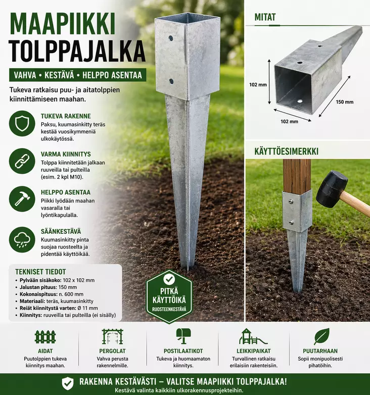 Aitatolpan jalka 51X51mm - Aitatolpat ja tolpanjalat - 6438159035163 - 1