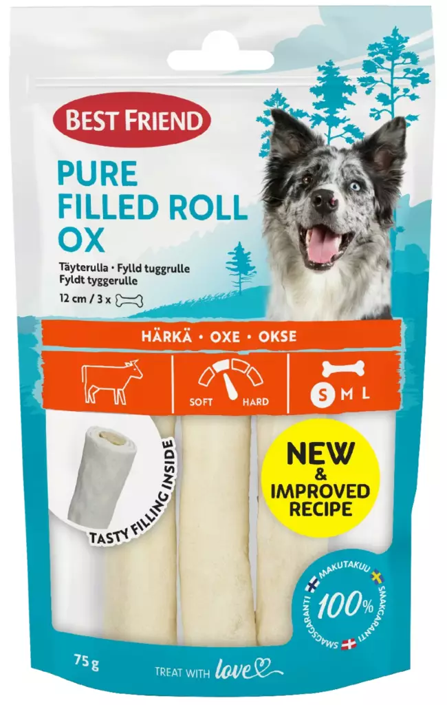 Bf Pure täyterulla härkä 12cm 3kpl 75g - Koiran luut - 5700551173233 - 1