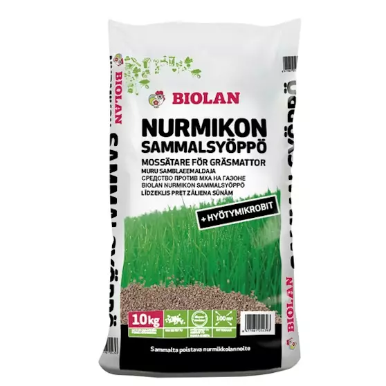 Biolan nurmikon sammalsyöppö 10kg - Tuhoeläinten ja rikkakasvien torjunta - 6411961054393 - 1