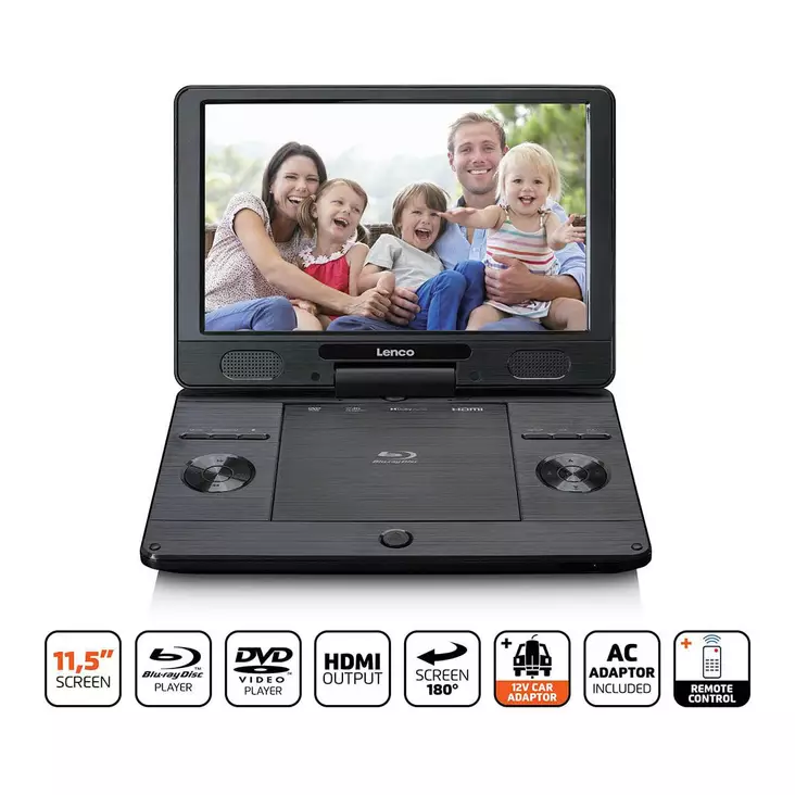 Blueray-dvd soitin 11.5" lenco brp-1150bk musta - Radiot, soittimet ja radiopuhelimet - 8711902044833 - 1