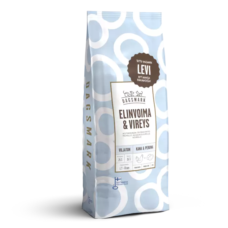 Dagsmark elinvoima ja vireys koiran kuivaruoka 2kg viljaton kana-peruna - Koiran kuivaruoat - 6430066383863 - 1