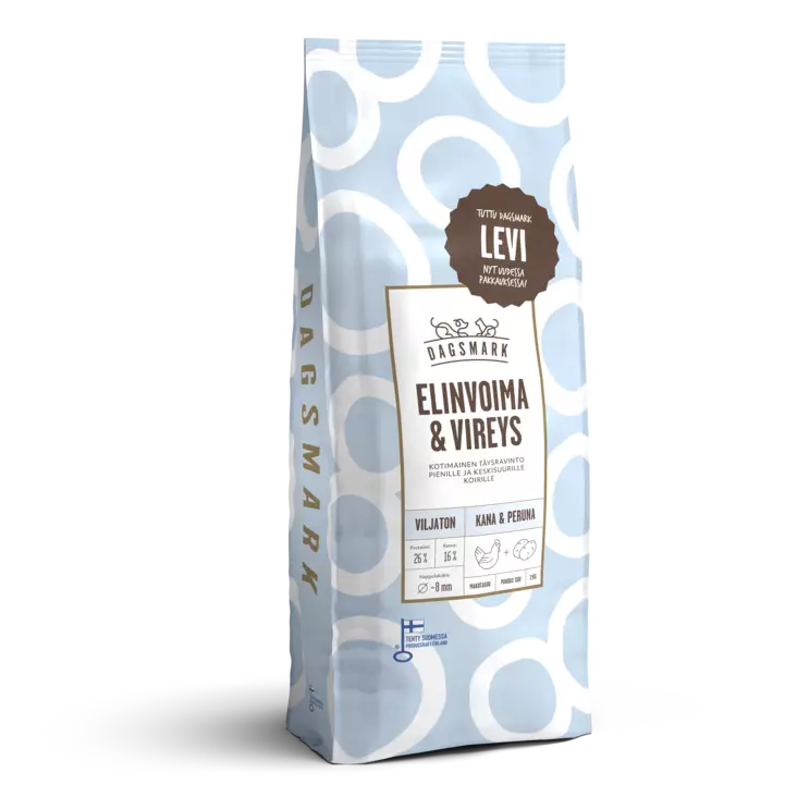 Dagsmark elinvoima ja vireys koiran kuivaruoka 2kg viljaton kana-peruna - Koiran kuivaruoat - 6430066383863 - 1