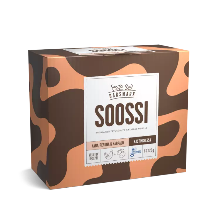DM Soossi kana-peruna-karpalo 8x120g - Koiran märkäruoat - 6430066385843 - 1