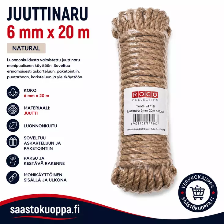 JUUTTINARU 6MM/20M - Narut ja köydet - 6438159247153 - 1
