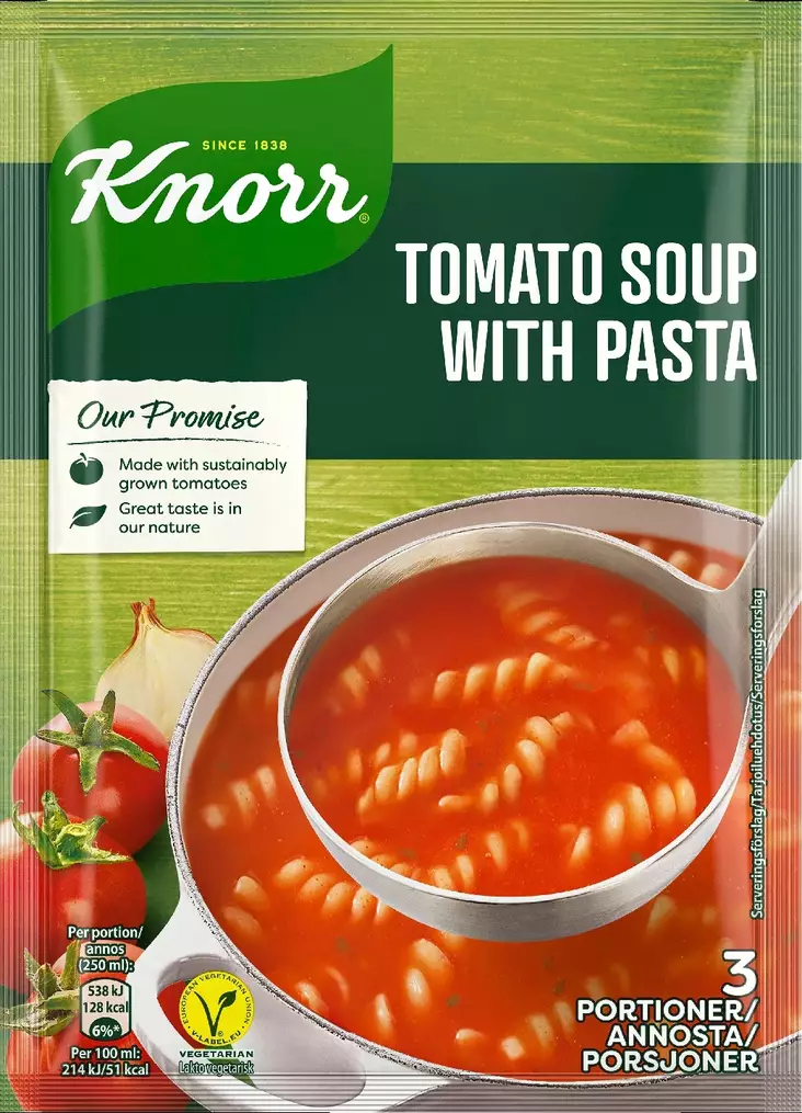 KNORR TOMATO SOUP WiIH PASTA 87G - Kuivaruoka-aineet, keitot ja kastikkeet - 8711100203063 - 1