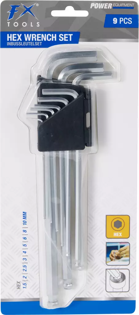 FX kuusiokulma-avainsetti 9kpl - Kuusiokoloavaimet - 8721037648233 - 1