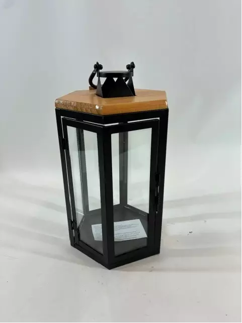 Kynttilälyhty kantikas teräs/puu 31cm - Ulko- ja sisälyhdyt - 6438159729093 - 1