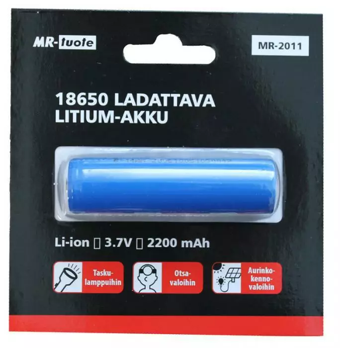 Litium akku 2200mAh 3.7V ladattava 18650 - Ladattavat paristot ja paristolaturit - 6430032158693 - 1
