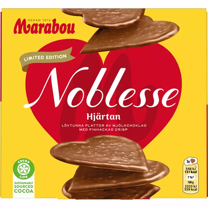 MARABOU NOBLESSE HJÄRTAN 130G - Koirat - 7622210782953 - 1