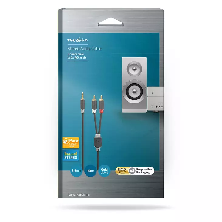 Nedis stereoäänikaapeli 10m 3,5m/2xRCA U - Audiokaapelit - 5412810265053 - 1