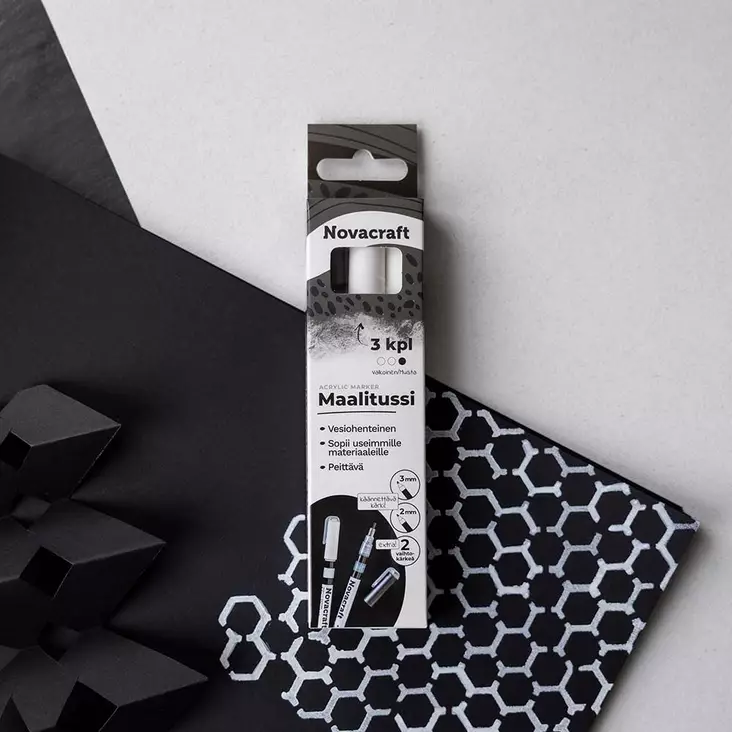 Novacraft Maalitussi 3 kpl musta ja valkoinen - Tussit, kuitukynät ja korostuskynät - 6429810234773 - 1