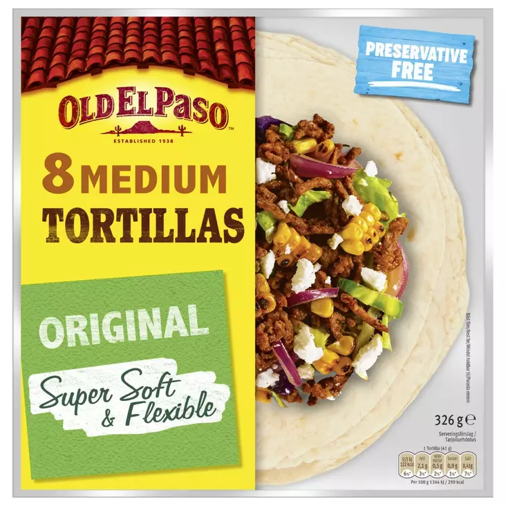 Old El Paso tortillas 8kpl/326G - Tortilla ja tacokuoret - 8410076472403 - 1