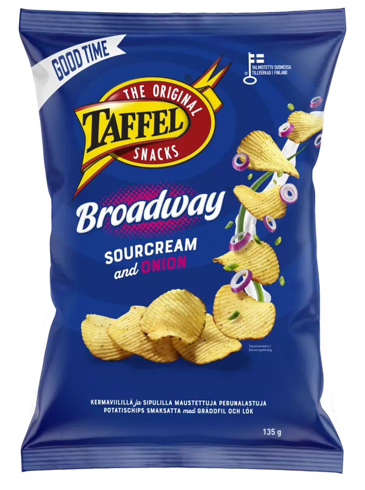 Taffel Broadway sourcream-onion 135g - Sipsit, snacksit ja pähkinät - 6410380052423 - 1