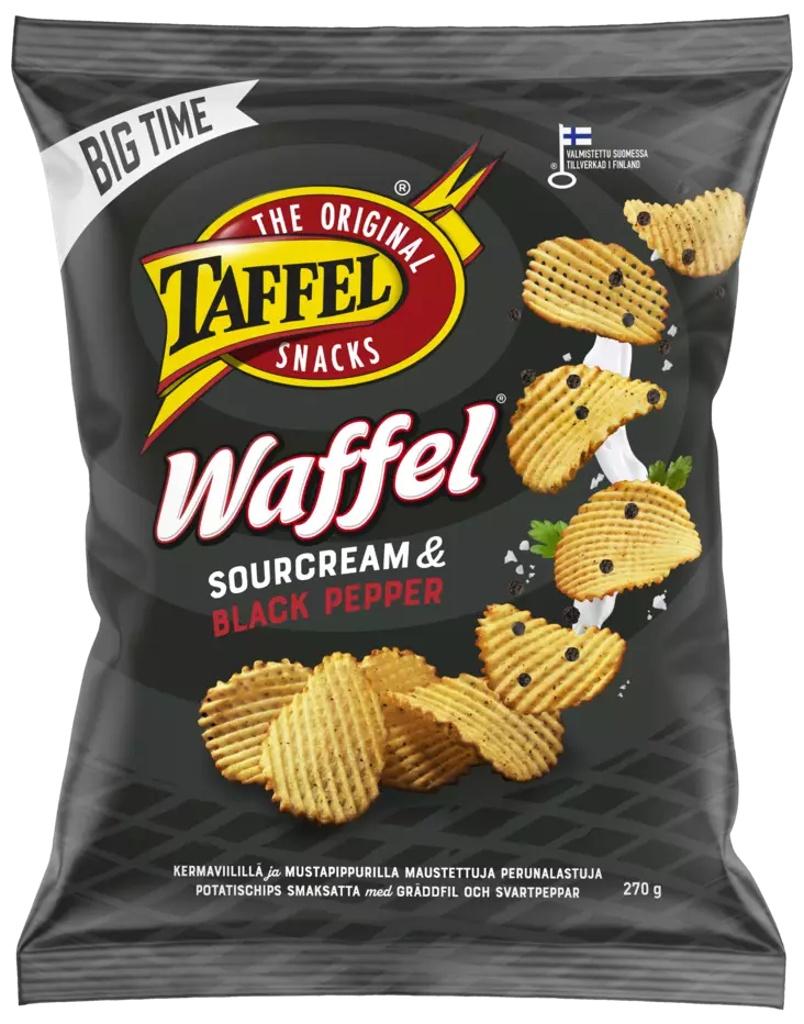 Taffel Waffel Sourcream-Pepper 270g - Sipsit, snacksit ja pähkinät - 6410380042103 - 1