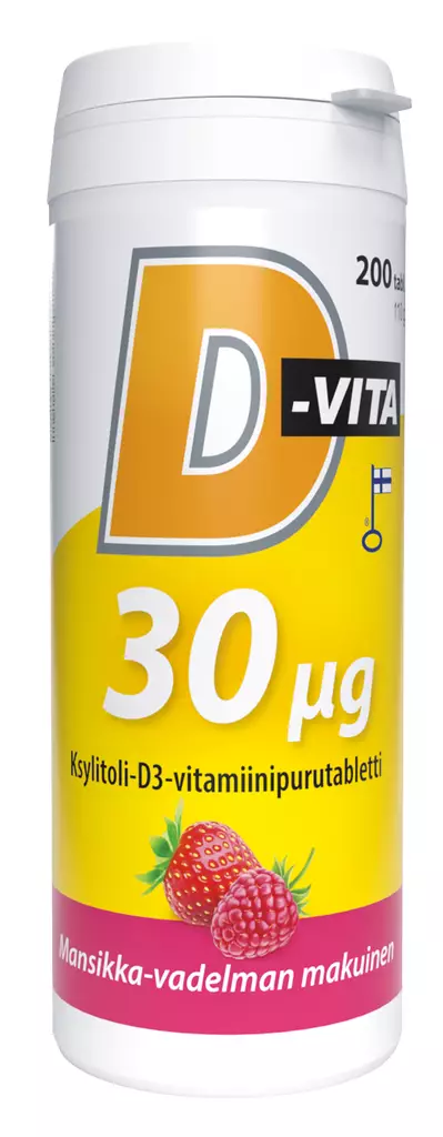 Vitabalans D-Vita 30ug 200 tabl mansikka - Vitamiinit ja mineraalit - 6410530034743 - 1