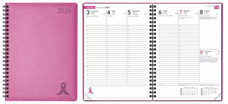 Vuosikalenteri Roosa nauha 2026 A5 - Kalenterit - 6417749435033 - 1