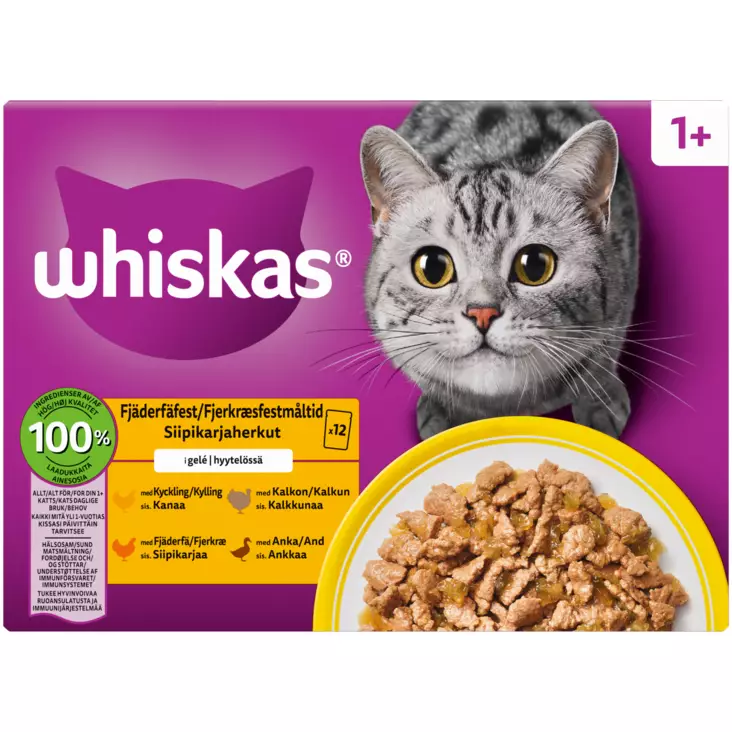 Whiskas 1+ Siipikarjaherkut 12x85g - Kissan märkäruoat - 9003579052143 - 1