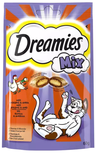Dreamies Mix kissanherkku kana&ankka 60g - Kissan herkut - 5998749123614 - 2