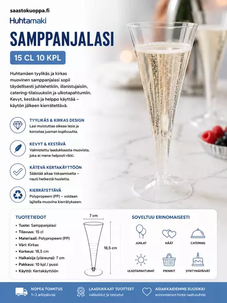HUHTAMÄKI SAMPPANJALASI 15CL 10KPL - Kertakäyttöaterimet - 6410600024674 - 1