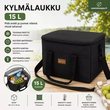 Kylmälaukku 15L 30x27x19cm musta - Kylmälaukut,kylmäkallet ja jääpalamuotit - 6438506011444 - 2