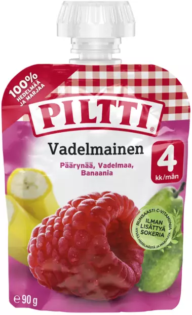 Piltti vadelmainen hedelmäsose 90g 4kk - Lastenruoat - 8445290308344 - 1