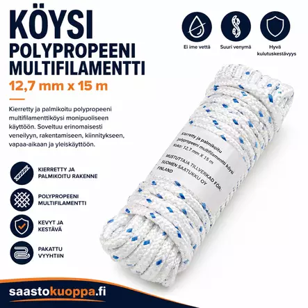 Polypropeeni köysi 12,7mm X15m - Puhaltimet ja lämmittimet - 6438159022064 - 1