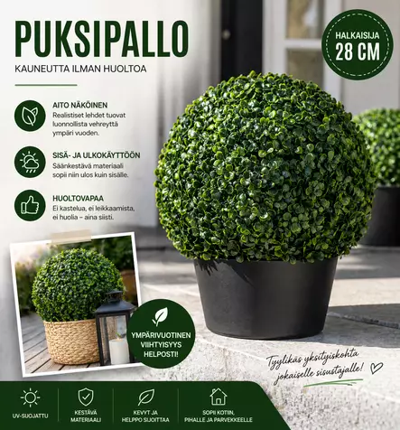 Puksipallo 28cm - Tekokasvit ja -kukat - 6438159220514 - 2
