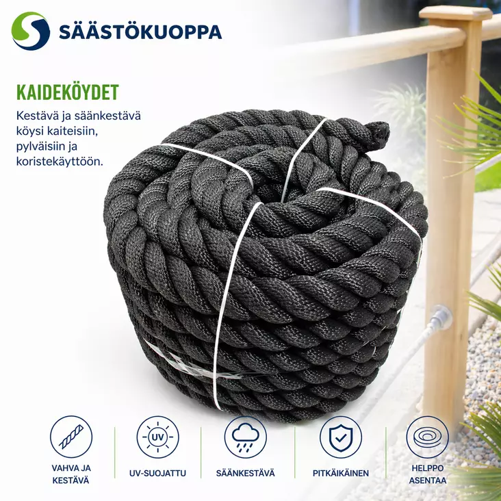 Kaideköysi 10m 35mm musta - Pihakoristeet - 6438159308434 - 1