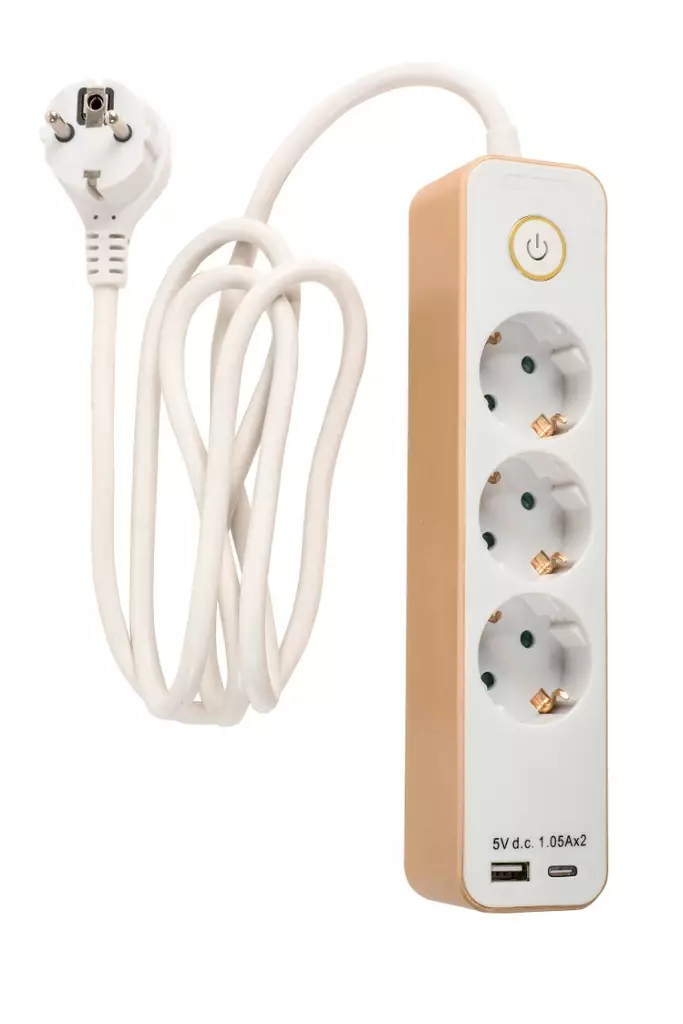 Airam Bene 3-os 2xUSB 1,5m jatkojohto kytkimellä - Jatkojohdot - 6435200259394 - 1