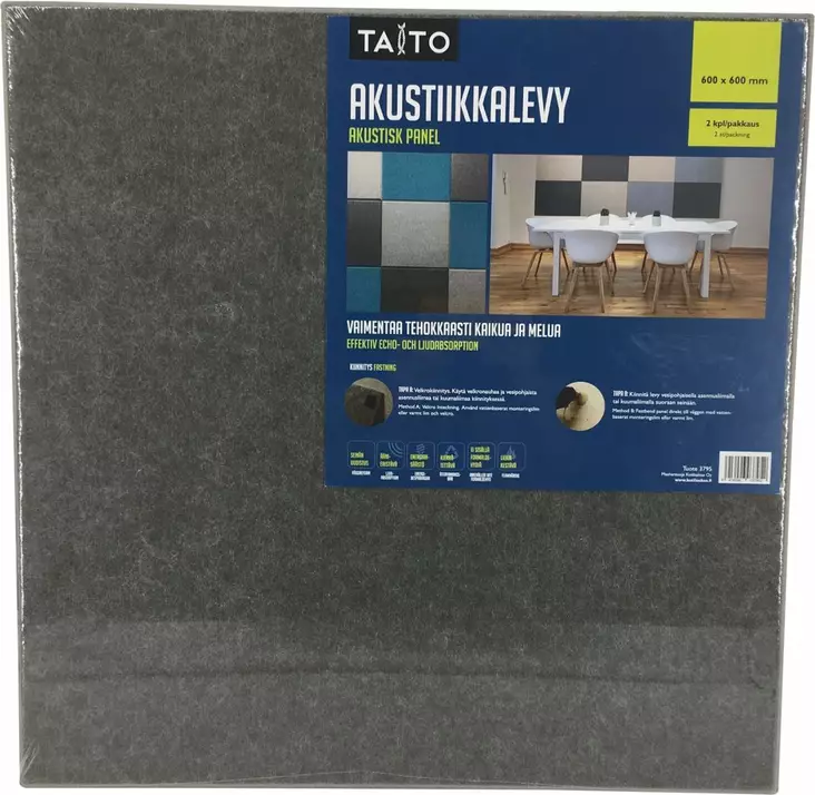 Akustiikkalevy 300x300x9mm grafit 4kpl - Sisustusesineet - 6416096037884 - 1