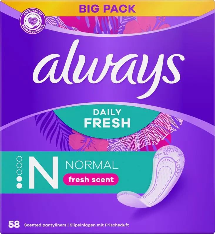 ALWAYS PIKKUHOUSUNSUOJA 58 KPL FRESHNESS - Hiustenhoito ja hiuskoristeet - 4015400565574 - 1