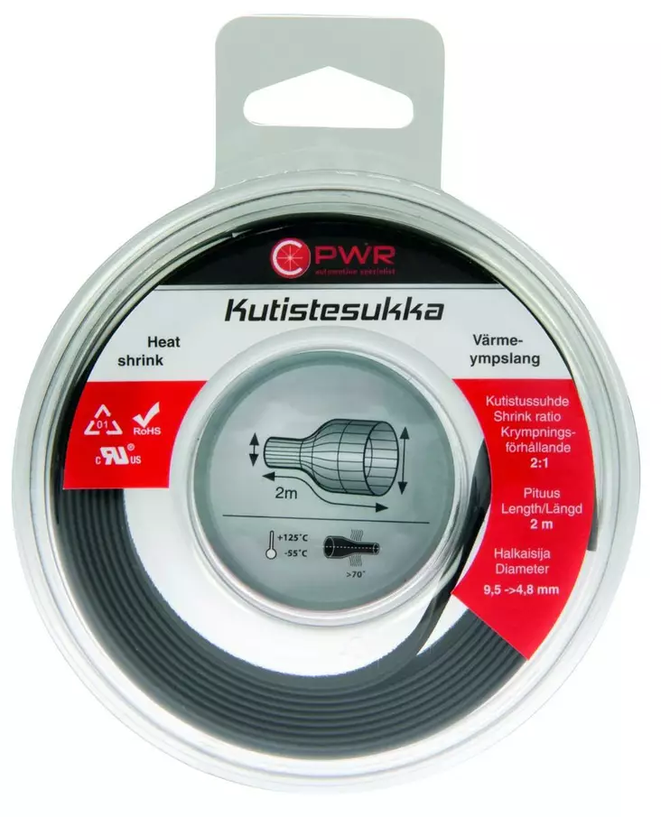 C-PWR Kutistesukka musta 9,5-4,8mm 2m - Autosähkö asennustarvikkeet - 6438255924644 - 1