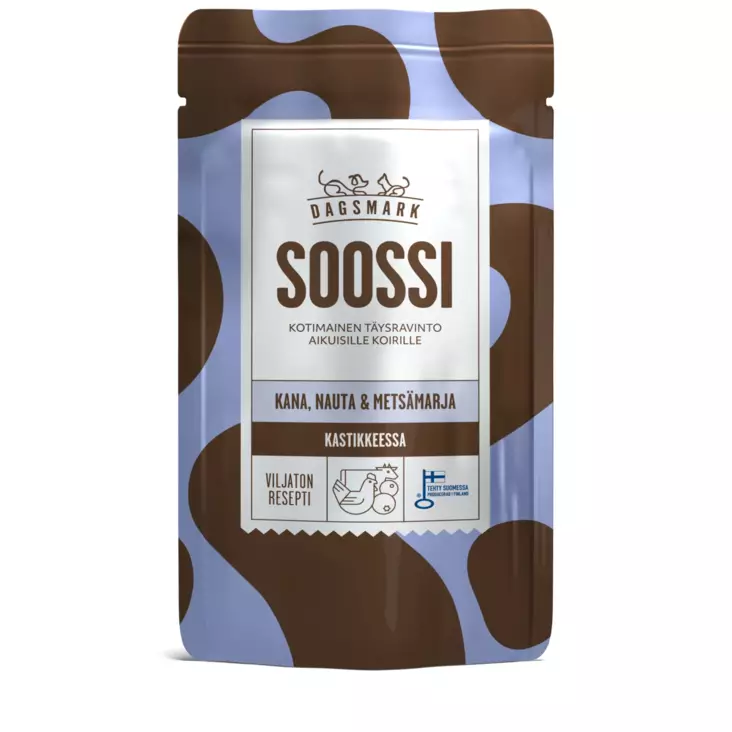 DM Soossi kana-nauta-metsämarja 120g - Koiran märkäruoat - 6430066385874 - 2