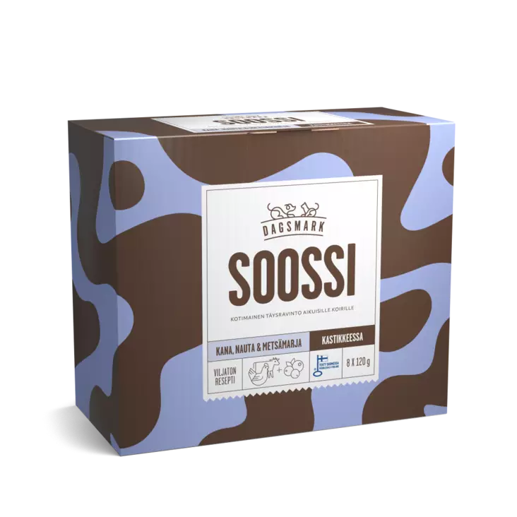 DM Soossi kana-nauta-metsämarja 8x120g - Koiran märkäruoat - 6430066385904 - 1