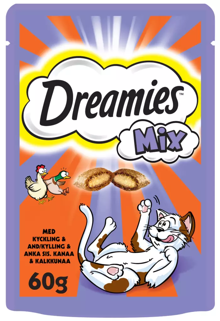 Dreamies Mix kissanherkku kana&ankka 60g - Kissan herkut - 5998749123614 - 1