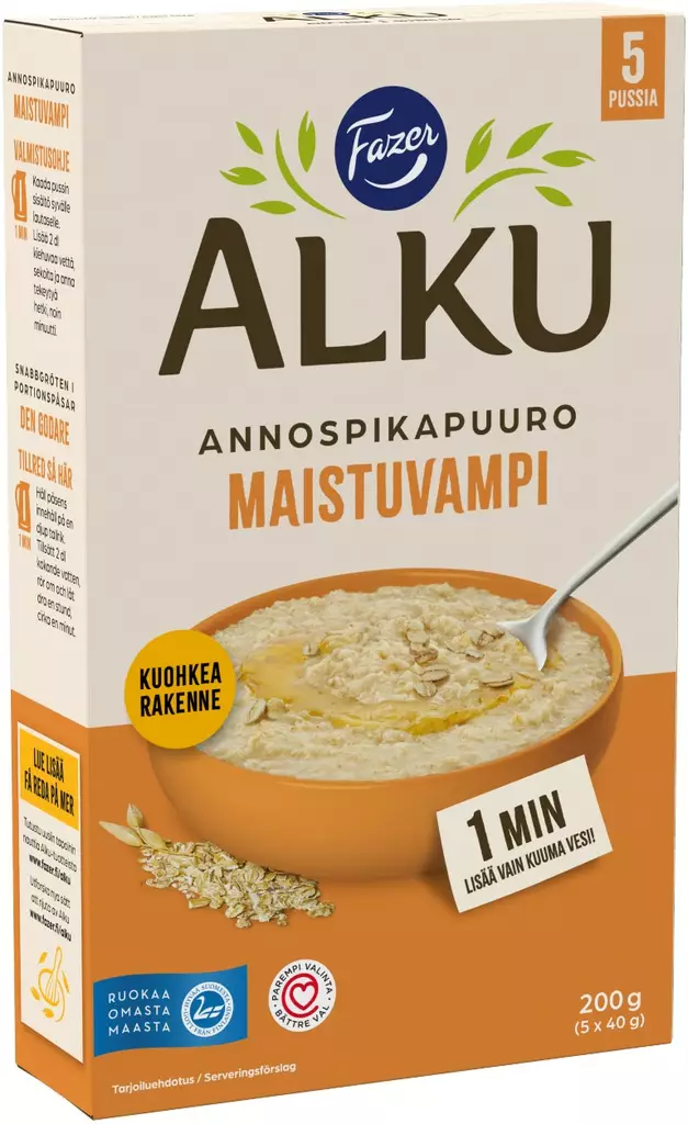 Fazer Alku maistuvampi kaurapuuro 200g - Murot, myslit ja hiutaleet - 6419811103604 - 2