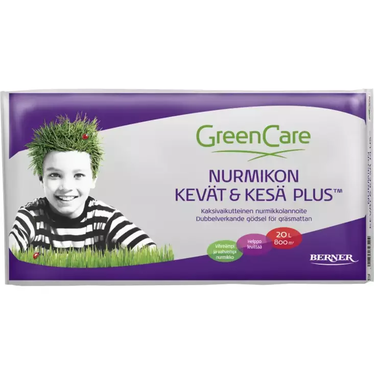 Greencare nurmikon kevät+ kesäplus 20l - Puutarhalannoitteet - 6414504723404 - 1