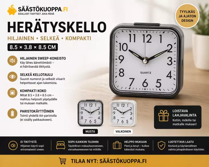 Herätyskello 8,5x3,8x8,5cm - Herätyskellot - 6438506012144 - 1