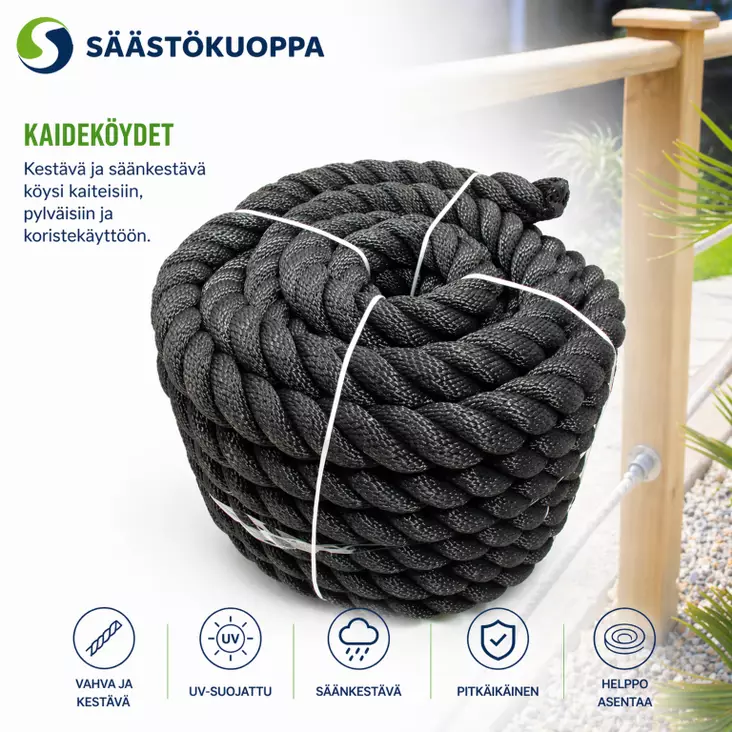 Kaideköysi 10m 35mm musta - Pihakoristeet - 6438159308434 - 1