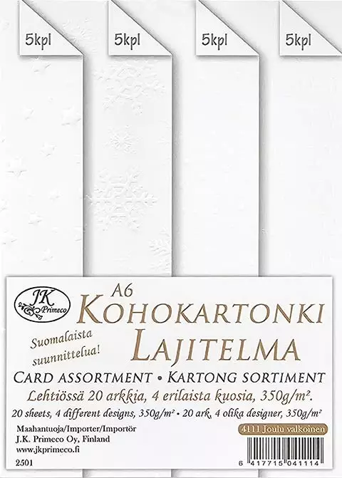 Kartonkilajitelma A6 joulu valkoinen - Askartelupaperit ja huovat - 6417715041114 - 1