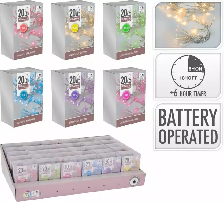 Led 20 -valo pastelliväri paristokäyttö - Jouluvalot - 8719202599824 - 1