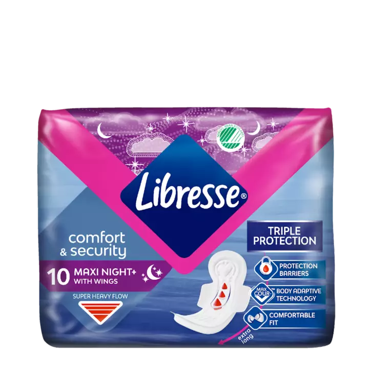 Libresse yöside Maxi Goodnight Wing 10kp - Pikkuhousunsuojat ja siteet - 7322540576474 - 1