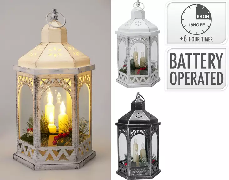 Lyhty led-kynttilöillä 32,5cm - Led-myrskylyhdyt - 8721037732734 - 1