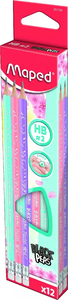 Lyijykynä maped HB kumilla pastel 12kpl - Lyijykynät ja lyijyt - 3411038517304 - 1